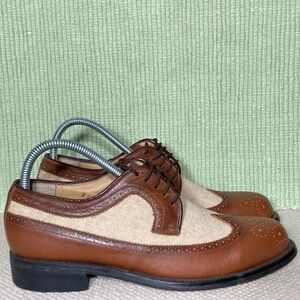 Leather Classics Men's Two-Tone Wingtip Canvas Leather Tie Oxford Shoes SZ US 7D